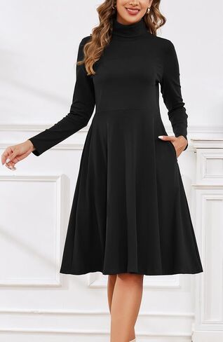Kormei Women's Long Sleeve Turtleneck Casual Ribbed Knit Loose Tunic Fall Dress A Line Flare Dresses in Saudi Arabia