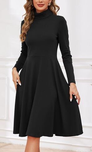 Kormei Women's Long Sleeve Turtleneck Casual Ribbed Knit Loose Tunic Fall Dress A Line Flare Dresses in Saudi Arabia