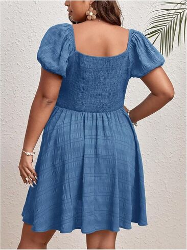SOLY HUX Women's Plus Size Short Sleeve Mini Dress High Waist Summer Dresses Wedding Guest Dress in Saudi Arabia