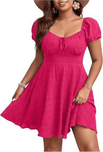 SOLY HUX Women's Plus Size Short Sleeve Mini Dress High Waist Summer Dresses Wedding Guest Dress in Saudi Arabia