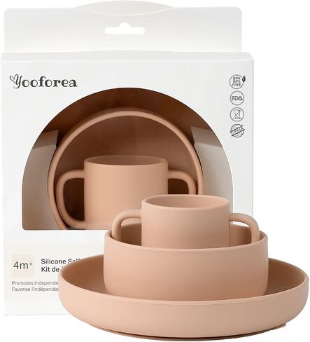 لوازم الفطام من Yooforea Baby I Baby Infant Baby Essentials المرحلة الأولى I مجموعة تغذية الطفل - كوب صغير ووعاء شفط وطبق I 100% سيليكون بلاتيني من الدرجة الغذائية I خالٍ من BPA BPS PVC - الضباب in Saudi Arabia