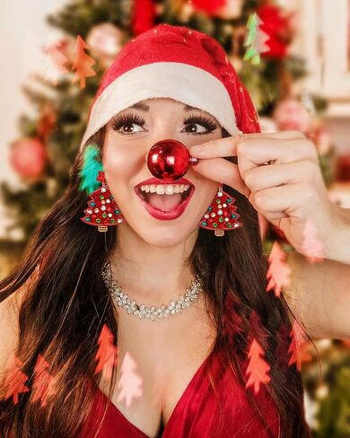 Christmas Earrings for Women Beaded Christmas Tree Dangling Earrings Hypoallergenic Handmade Sparkly Red Green Colorful Crystal Xmas Tree Star Earrings Fun Festival Holiday Earrings Jewelry Gifts in Saudi Arabia