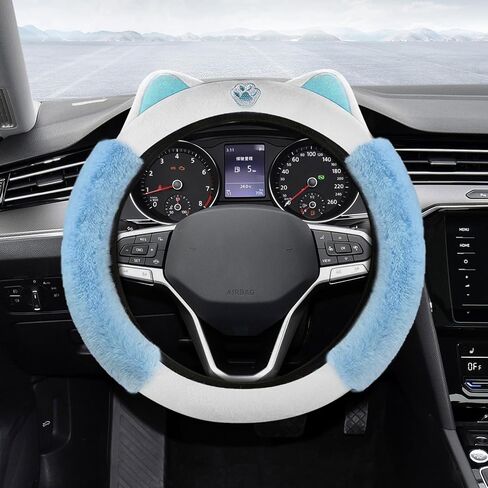 Car Steering Wheel Cover, Cute Steering Wheel Cover, Fluffy Steering Wheel Covers for Women, Universal Car Accessories 15 Inch Winter Plush Steering Wheel Cover for Vehicles (Black/Red) in Saudi Arabia