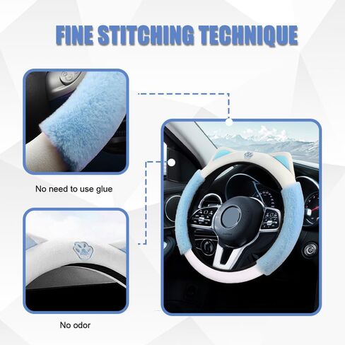 Car Steering Wheel Cover, Cute Steering Wheel Cover, Fluffy Steering Wheel Covers for Women, Universal Car Accessories 15 Inch Winter Plush Steering Wheel Cover for Vehicles (Black/Red) in Saudi Arabia