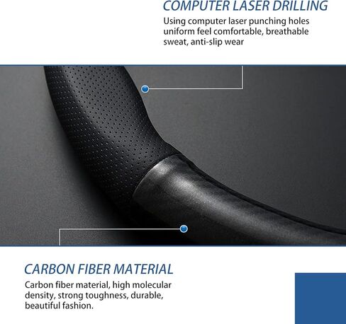1 PC Car Hand-Sewn Steering Wheel Protector, 14.96" D-Shaped Carbon Fiber Sweat-Absorbent Breathable Anti-Slip Steering Wheel Protector Cover, Accessory for All Seasons, for Cars (Black) in Saudi Arabia