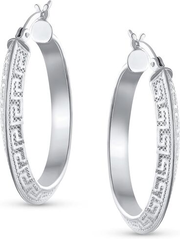 European Greek Key Design Two Tone Twist Braid Wide Huggie Hoop Earrings For Women Yellow Rose Gold Plated .925 Sterling Silver in Kuwait