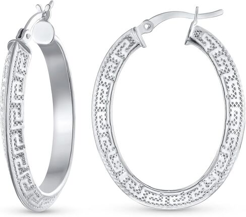 European Greek Key Design Two Tone Twist Braid Wide Huggie Hoop Earrings For Women Yellow Rose Gold Plated .925 Sterling Silver in Kuwait