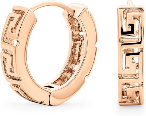 European Greek Key Design Two Tone Twist Braid Wide Huggie Hoop Earrings For Women Yellow Rose Gold Plated .925 Sterling Silver in Kuwait