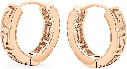 European Greek Key Design Two Tone Twist Braid Wide Huggie Hoop Earrings For Women Yellow Rose Gold Plated .925 Sterling Silver in Kuwait