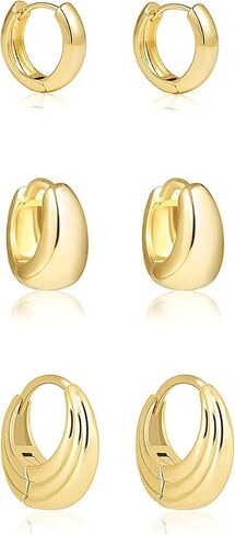 Chunky Gold Hoop Earrings Set for Women,14k Gold Plated Gold Hoops with Sterling Silver Post Hypoallergenic Thin Hoop Gold Earrings for Girls Trendy Jewelry Gifts in Saudi Arabia