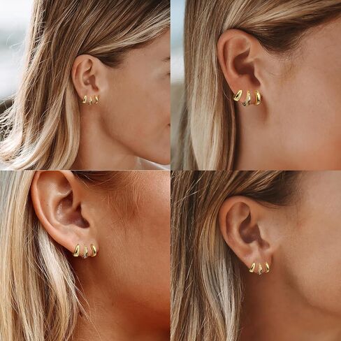 Chunky Gold Hoop Earrings Set for Women,14k Gold Plated Gold Hoops with Sterling Silver Post Hypoallergenic Thin Hoop Gold Earrings for Girls Trendy Jewelry Gifts in Saudi Arabia