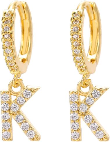 14K Gold Dangle Drop Initial Earrings for Women Dainty CZ Huggie Hoop Name Letter Earrings S925 Sterling Silver Post with Cubic Zirconia Hypoallergenic Gifts Jewelry in Saudi Arabia