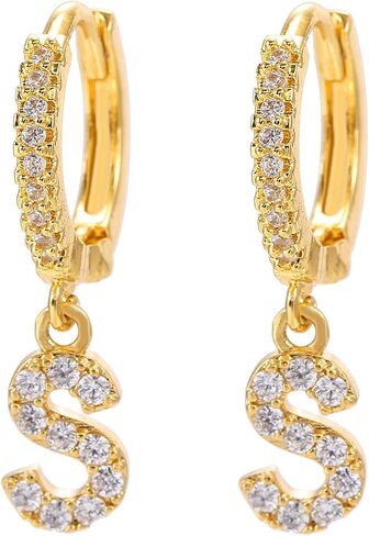 14K Gold Dangle Drop Initial Earrings for Women Dainty CZ Huggie Hoop Name Letter Earrings S925 Sterling Silver Post with Cubic Zirconia Hypoallergenic Gifts Jewelry in Saudi Arabia