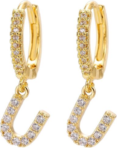 14K Gold Dangle Drop Initial Earrings for Women Dainty CZ Huggie Hoop Name Letter Earrings S925 Sterling Silver Post with Cubic Zirconia Hypoallergenic Gifts Jewelry in Saudi Arabia