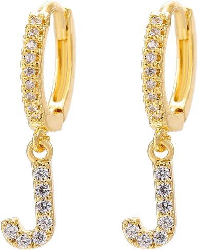 14K Gold Dangle Drop Initial Earrings for Women Dainty CZ Huggie Hoop Name Letter Earrings S925 Sterling Silver Post with Cubic Zirconia Hypoallergenic Gifts Jewelry in Saudi Arabia