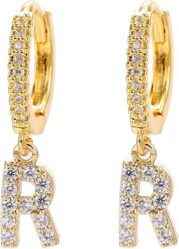 14K Gold Dangle Drop Initial Earrings for Women Dainty CZ Huggie Hoop Name Letter Earrings S925 Sterling Silver Post with Cubic Zirconia Hypoallergenic Gifts Jewelry in Saudi Arabia