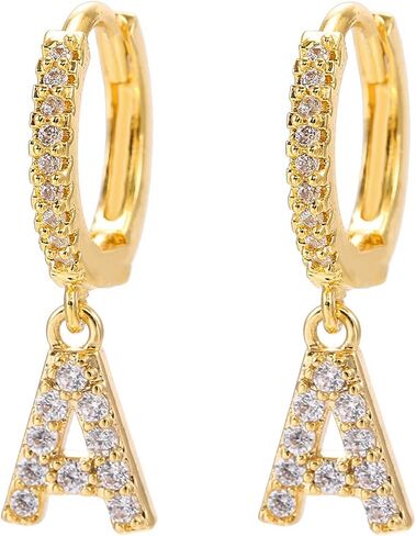 14K Gold Dangle Drop Initial Earrings for Women Dainty CZ Huggie Hoop Name Letter Earrings S925 Sterling Silver Post with Cubic Zirconia Hypoallergenic Gifts Jewelry in Saudi Arabia