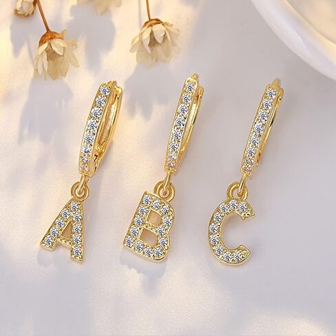 14K الذهب تتدلى الأقراط الأولية للنساء لذيذ تشيكوسلوفاكيا Huggie هوب اسم الرسالة الأقراط S925 الفضة الاسترليني آخر مع مكعب زركونيا هدايا هيبوالرجينيك المجوهرات in Kuwait