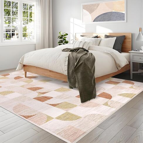 Boho Washable Rug 8x10 Area Rugs for Living Room, Mid Century Geometric Rug for Bedroom, Non Slip Throw Rugs with Rubber Back, Low Pile Dining Room Rug for Under Table, Orange in Saudi Arabia