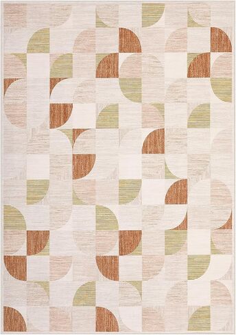 Boho Washable Rug 8x10 Area Rugs for Living Room, Mid Century Geometric Rug for Bedroom, Non Slip Throw Rugs with Rubber Back, Low Pile Dining Room Rug for Under Table, Orange in Saudi Arabia