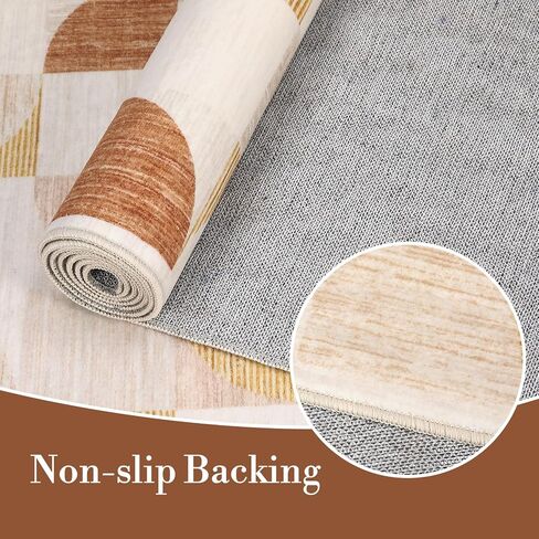 Boho Washable Rug 8x10 Area Rugs for Living Room, Mid Century Geometric Rug for Bedroom, Non Slip Throw Rugs with Rubber Back, Low Pile Dining Room Rug for Under Table, Orange in Saudi Arabia