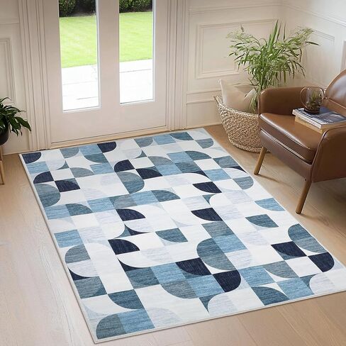 Boho Washable Rug 8x10 Area Rugs for Living Room, Mid Century Geometric Rug for Bedroom, Non Slip Throw Rugs with Rubber Back, Low Pile Dining Room Rug for Under Table, Orange in Saudi Arabia