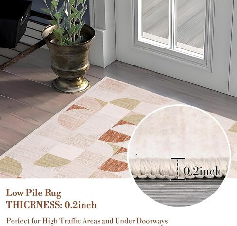 Boho Washable Rug 8x10 Area Rugs for Living Room, Mid Century Geometric Rug for Bedroom, Non Slip Throw Rugs with Rubber Back, Low Pile Dining Room Rug for Under Table, Orange in Saudi Arabia