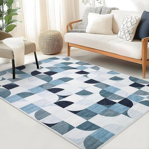 Boho Washable Rug 8x10 Area Rugs for Living Room, Mid Century Geometric Rug for Bedroom, Non Slip Throw Rugs with Rubber Back, Low Pile Dining Room Rug for Under Table, Orange in Saudi Arabia