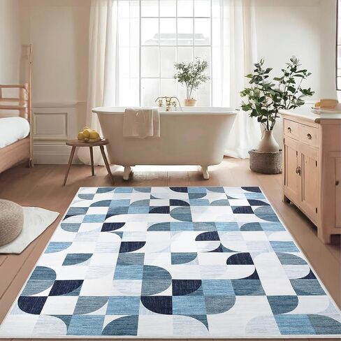 Boho Washable Rug 8x10 Area Rugs for Living Room, Mid Century Geometric Rug for Bedroom, Non Slip Throw Rugs with Rubber Back, Low Pile Dining Room Rug for Under Table, Orange in Saudi Arabia