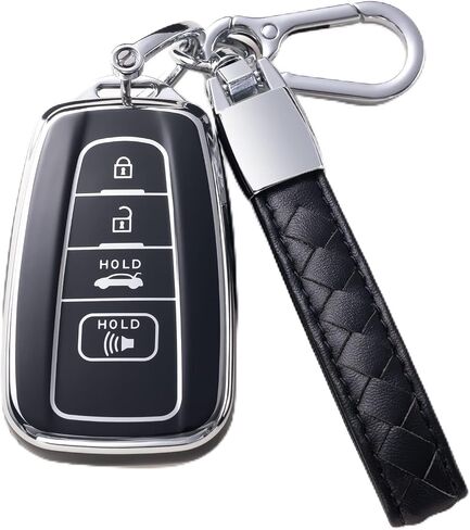 for Toyota Camry Key Fob Cover with Leather Lanyard, Car Key Case Shell Protection for 2018-2022 Camry RAV4 Highlander 3/4 Button Smart Remote Control Protector, White in Kuwait