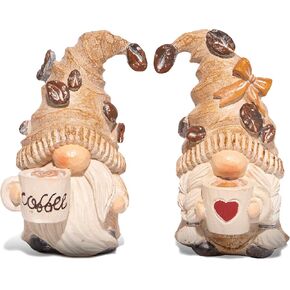 Hodao Coffee Gnome Figurine Set of 2 A Dreamy Decoration for Coffee Lovers Exquisite Coffee Bean Hat & Warm Handcrafted Details Perfect for Coffee Bar, Kitchen, Home Decor, and Gift Choice