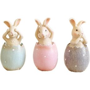 MineSign Resin Bunny Decorations Spring Easter Decors Figurines Tabletopper Accessories for Party Home Holiday (3 Rabbits)