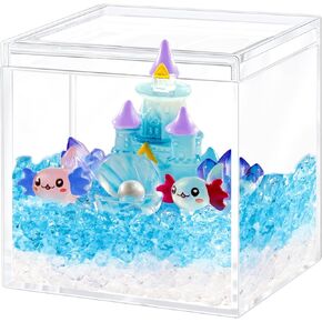 Hiawbon Mini Axolotl Terrarium Kit Resin DIY Tank Castle Craft Kit, Miniature Axolotl Habitat Decor, Glow in The Dark Mini Axolotl Figures Castle Gift Set (Blue)