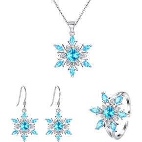 EVER FAITH Women's Jewelry 925 Sterling Silver Cubic Zirconia Elegant Winter Snowflake Party Necklace Earrings Ring Set