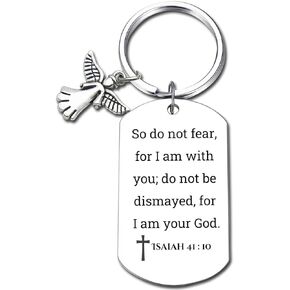 Inspirational Scripture Keychain with Angel Pendant - Bible Verse Key Chain Religious Gift for Christian