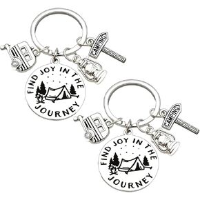 2PCS Camper Keychain Christmas Gifts Traveling Gifts for Couple Happy Camper Gift for Women Men Vacation Gift Rv Camping Key Ring Trailer Jewelry Camping Lover Birthday Graduation Adventure Gift