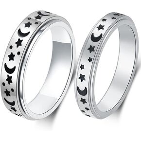 AmorArtSky Spinner Ring for Anxiety Relief Fidget: Anxiety Ring for Women Men, Titanium Stainless Steel Spinner Ring, 4MM 6MM, Size 6-10, Moon Star Fidget Ring-Silver