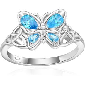 Butterfly Rings for Women-Celtic Knot Rings 925 Sterling Silver Dainty Animal butterfly Rings Birthstone Jewelry Gifts Size 5-10