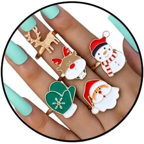 Vintage Christmas Ring Set Green Christmas Tree Elk Old Man Heart Ring Set Chunky Stackable Geometric Statement Ring Cute Knuckle Finger Ring Charm Christmas Ring Set Jewelry for Women