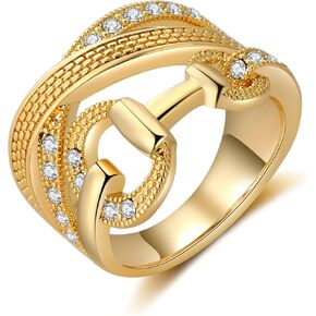 Criss Cross Gold Rings for Women Vintage Silver Statement Ring Black & Clear Crystal Belt Design Band Rings