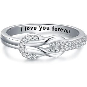 Love Knot Promise Ring for Women S925 Sterling Silver Square Knot Ring Engraved "I Love You Forever" Mothers'Day Birthday Valentine's Day Jewelry Gift for Girlfriend Boyfriend