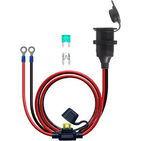 10FT 12V Fixed Thread Cigarette Lighter Socket Extension Cable, 12V Waterproof Outlet Socket Replacement 13AWG Heavy Duty Cable
