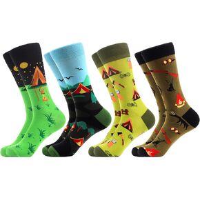 WeciBor 4 Pack Men's Funny Novelty Pattern Socks, Gifts for Dad, Golfing, Fishing, Camping
