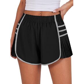 PrinStory Women's Running Shorts Quick Dry Gym Athletic High Waisted Elastic Workout Sporty Shorts with Liner