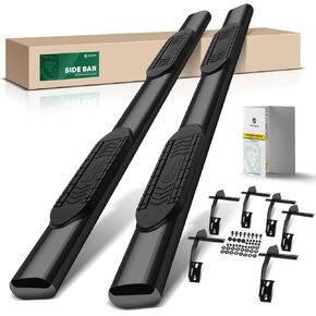 YHTAUTO 6 Inch Running Boards Side Steps Compatible with Dodge Ram 1500 2019-2025 (Excl. Ram 1500 Classic), Crew Cab, Oval Straight Carbon Steel Black Powder, Truck Cab Side Step Rails
