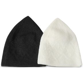 Islamic Muslim Knitting Kufi Topi Prayer Hat Crochet Taqiyah Takke Skull Cap For Prayer Namaz, Ramadan gift (White,Black)