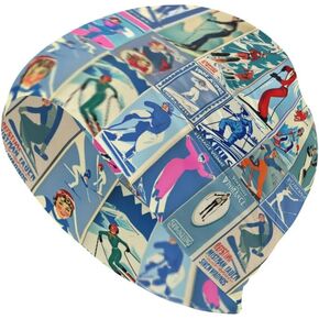Beanie Vintage Women Skier ski Art and Soft Plus Double Sided Sport hat, Running hat, ski hat in Blue, Red, One Size