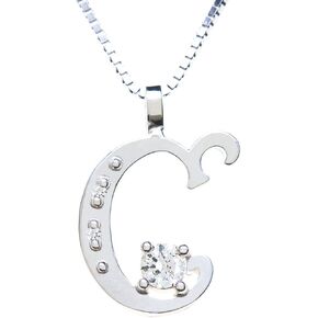 Sterling Silver Diamond Pendant Alphabet C