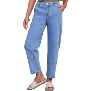 EVALESS Barrel Jeans for Women High Waisted Wide Leg Cropped Denim Pants Baggy Boyfriend Jean