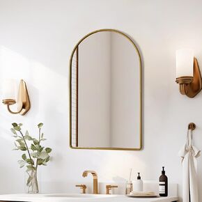 Wall Mirrors Matte Gold Metal Frame Mirror,18 * 29inch Arched Bathroom Mirror,Wall Mirror with Seamless Frame,Bathroom Mirrors for Over Sink in Farmhouses, Bathrooms,Living Room